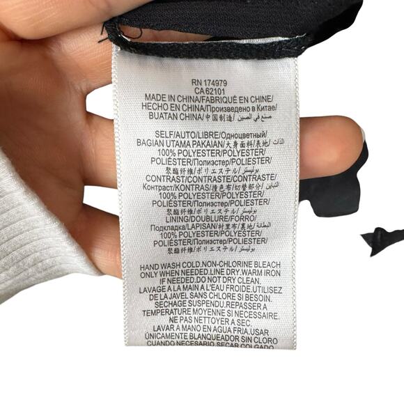 BCBGMaxazria Black Sheer Chiffon Silver Metallic Leaf Print High Neck Blouse - Picture 15 of 15